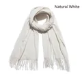 Classic off-white wool scarf with soft tassels for autumn and winter warmth - 31# Off White