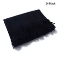 Soft black wool-like knit scarf featuring elegant fringe tassels for women and men - Black