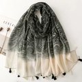 Bohemian paisley gradient shawl with black and white tassels on a minimalist background - Black Gradient(SL2507-020)