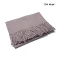 Soft khaki solid wool scarf with decorative tassel trim for autumn and winter season - Khaki