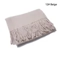 Classic beige wool scarf with fringe trim in color 12#, soft winter knit shawl - Beige