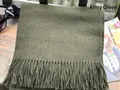 Solid army green wool scarf with fringe detailing on a rustic wood background - 20# Army Green
