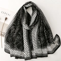 Écharpe longue élégante à pois et fleurs noir et blanc, style minimaliste et chic - 180*85CM / Rose Noire à Pois