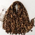 Écharpe élégante en voile léopard avec franges, châle long stylé et paréo de plage pour femme - Style Imprimé Léopard Marron (SL2508-016)