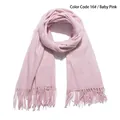 Solid light pink wool scarf for women with soft texture and long fringe tassels - 17# Light Pink / Baby Pink