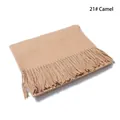 Solid camel wool scarf with elegant tassels in 21# Camel shade for autumn and winter - 21# Camel