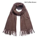 Soft solid dark brown wool scarf with long tassels for autumn and winter 34# Coffee - 34# Coffee