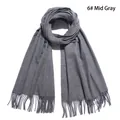 Solid medium grey wool scarf for autumn and winter featuring a long tassel design - 6# Medium Gray