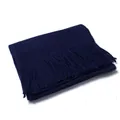 Navy blue solid wool scarf for men and women featuring delicate fringe details - 7# Navy Blue