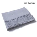 Blue gray solid wool blend long scarf featuring classic fringe tassels on a plain white background - 22# Blue Gray