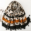 Schal mit Leopardenmuster, Baumwoll-Leinen-Mix, schwarze Fransen und orangefarbene Streifen - 180cmx88cm / Farbblock Leopard (SL2503-015)