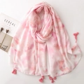 Écharpe en coton et lin avec motif tie-dye rose et blanc et bordure à franges - Style Tie-dye Rose et Blanc (SL2503-017)