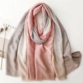 Pink and grey gradient cotton-linen scarf with gold foil accents and fringe trim - Grey-Pink Gradient