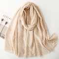 Beige zebra striped cotton scarf with fringe details styled with aesthetic props - Beige Khaki