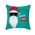 Funda de cojín navideña Secret Santa turquesa en piel de melocotón con diseño impreso - Papá Noel Cian con Gafas Vista Frontal (TPR421-35)