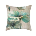 Peached fabric pillowcase with vintage blue flower oil painting and golden thread - 45x45 Square (No Insert) / Teal Artistic Floral (TPR470-4)