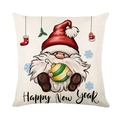 Quadratischer Weihnachts-Kissenbezug mit handgemaltem Gnom und Happy New Year Text - 45*45cm (Ohne Kissenfüllung) / Frohes Neues Jahr Weihnachtsgnom Stil (JYM204-1)