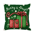 Grüner Weihnachts-Kissenbezug mit Merry & Bright Geschenkbox und weißen Schneeflocken - 45*45cm (Ohne Kissenfüllung) / Dunkelgrüner Festlicher Geschenkkarton Stil (JYM204-2)