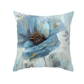 Blue oil painting floral peach skin pillowcase with golden foil leaf accents - 45x45 Square (No Insert) / Deep Blue Impressionist Floral (TPR470-7)