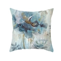 Blue oil painting flower peach skin pillowcase with golden texture for sofa decor - 45x45 Square (No Insert) / Blue Impressionist Floral (TPR470-9)