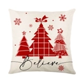 Weihnachtskissenbezug mit roten Bäumen, Schneeflocken und Believe Text auf beigem Leinen - Cremefarbener Believe Weihnachtsbaum Stil (JYM216-3) / 45*45cm (Ohne Kissenfüllung)
