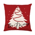 Red Christmas pillowcase with white tree print and Be Merry text on fabric texture - Red White Christmas Tree Style (JYM224-1)