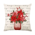 Federa natalizia con stelle di Natale rosse e design JOY su tessuto effetto lino - Stile Stella di Natale in Vaso JOY (JYM223-3)