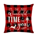 Rood en zwart buffalo plaid kerstkussenhoes met witte feestelijke tekst en een rendier - 45x45 cm / Rood Zwart Geblokt Rendier Patroon (JYM222-3)
