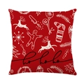 Red Christmas pillow cover with white reindeer icons and ho ho ho text stripe - Ho Ho Ho Christmas Icons Style (JYM225-2)