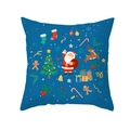 Blue Christmas throw pillow cover with festive Santa Claus and reindeer cartoon patterns - Dark Blue Waving Santa with Gift Box Style (TPR415-6)