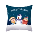 Deep blue Christmas cushion cover with snowman and kid illustration on white background - Dark Blue Snowman and Children Style (TPR415-4)