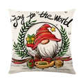 Christmas gnome cushion cover with Joy to the World text and red striped hat design - 45*45cm (Insert Not Included) / Christmas Gnome Joy to the World Style (JYM170-4)