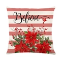 Federa natalizia a righe con uccelli rossi, fiori e scritta Believe decorativa - Stile Cardinale a Righe Believe (JYM223-1)