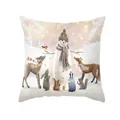 Feestelijke kerstkussensloop van polyester met eland- en sneeuwpop-illustratie erop - 45x45 cm / Sneeuwpop Met Sjaal En Bosdieren Illustratie (DRD289-2)