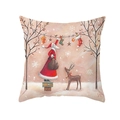 Christmas elk and Santa print pillowcase in beige polyester for holiday sofa decor - 18x18 Inch / Santa Claus Hanging Stockings Illustration (DRD289-7)