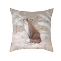 Square polyester pillowcase featuring a cute fox and bird illustration in a winter scene - 18x18 Inch / Fox And Bird Looking At Each Other In Snow (DRD289-8)