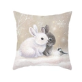 Christmas pillowcase featuring winter rabbits and bird print on peach skin fabric - 18x18 Inch / Two Rabbits And Bird Winter Illustration (DRD289-9)