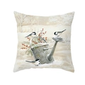 Close-up of winter elk floral print on bird pattern polyester Christmas cushion cover - 18x18 Inch / Iron Kettle With Pine Branches And Titmouse Winter Illustration (DRD289-12)