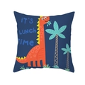 Dunkelblaue Kissenhülle mit orangefarbenem Dinosaurier und Text 'IT'S LUNCH TIME' - Lunch Time Dunkelblauer Dinosaurier (TPR474-15)