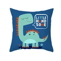 Blauer Kissenbezug mit mintgrünem Cartoon-Dinosaurier und Little Handsome Aufdruck - Little Handsome Dunkelblauer Dinosaurier (TPR474-16)
