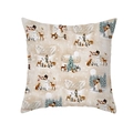 Detailed Christmas elk and snowman print on a square beige polyester cushion cover - 18x18 Inch / Snowman With Red Scarf And Forest Animals Illustration (DRD289-16)