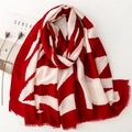 Sciarpa leggera a righe geometriche rosse e bianche con elementi decorativi lifestyle - Rosso e Beige (SL2412-014)