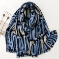 Blue geometric print scarf with cotton-linen feel and frayed edges on white background - 180*88cm / Abstract Blue (SL2412-012)