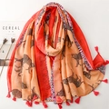 Orange leopard print scarf with bohemian tassels and lightweight breathable fabric - 180*88cm / Orange Red Leopard (SL2501-011)