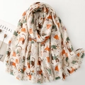 Écharpe en coton et soie beige avec imprimé chats mignons et flocons de neige sur blanc - Imprimé Chat / Kaki