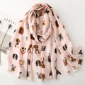 Light pink scarf featuring cartoon dogs with sunglasses and chic fringe edges - Light Pink