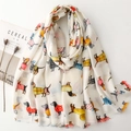 Lightweight dachshund print scarf featuring cute cartoon dogs and frayed edge tassels - 180*88cm / White