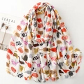 Chic cat paradise print scarf with fringe edges and colorful kitten patterns - White (SL2502-007)