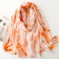 Artistic marble print silk scarf with orange and beige patterns and fringe edges - Orange (SL2502-014)
