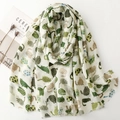 Long cotton scarf with cute cartoon cat paradise print and delicate fringe edges - Green (SL2502-007)